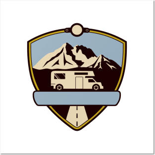 Adventure Camper Badge with Mountains Posters and Art